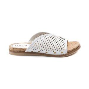 Lucca Lane White Perforated Slide Sandals – Summer Flats, Size 6.5